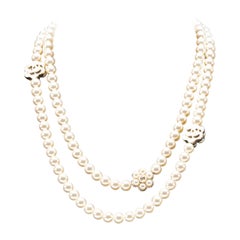 Chanel White Pearl Necklace CC