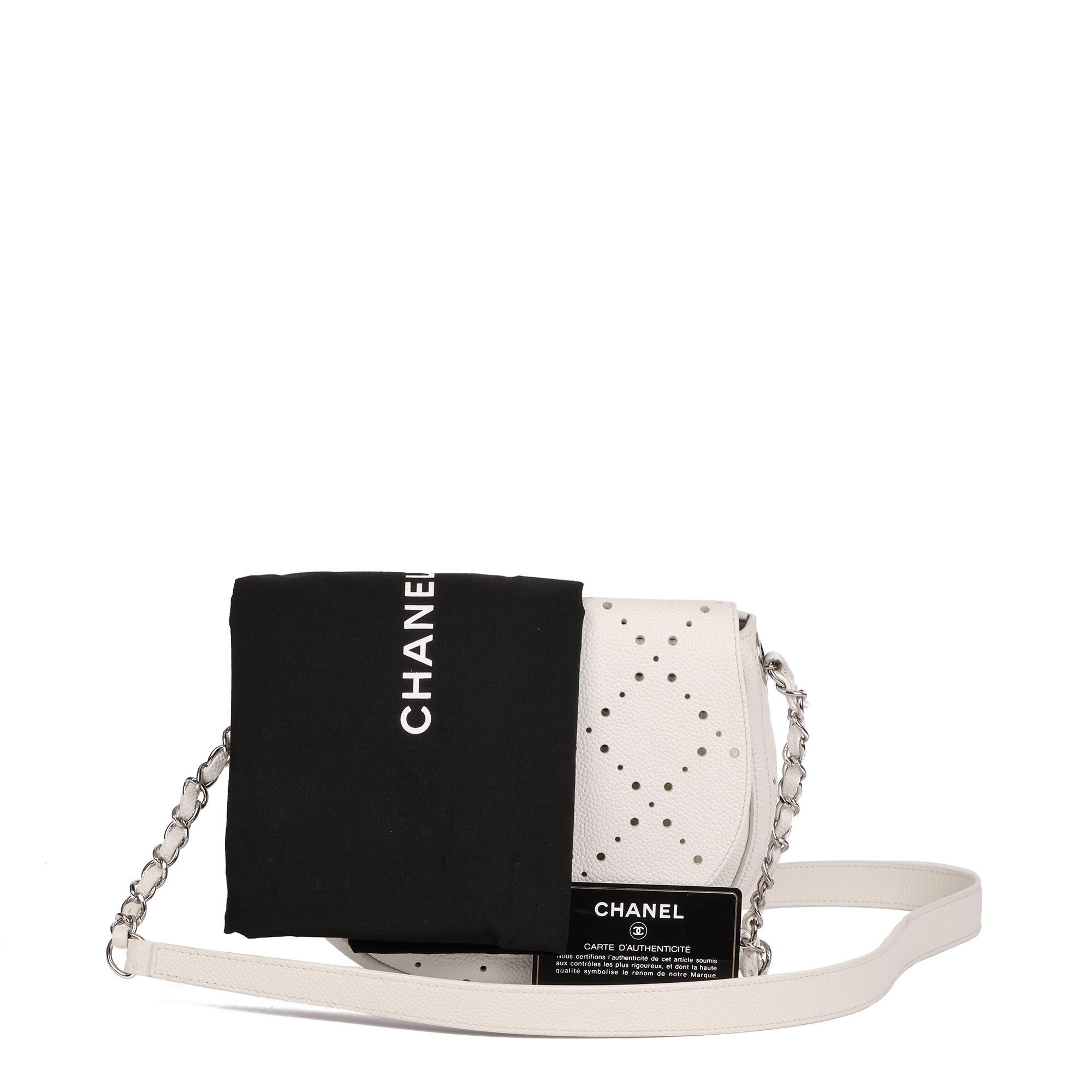CHANEL White Perforated Caviar Leather CC Perforated Shoulder Bag For Sale 5