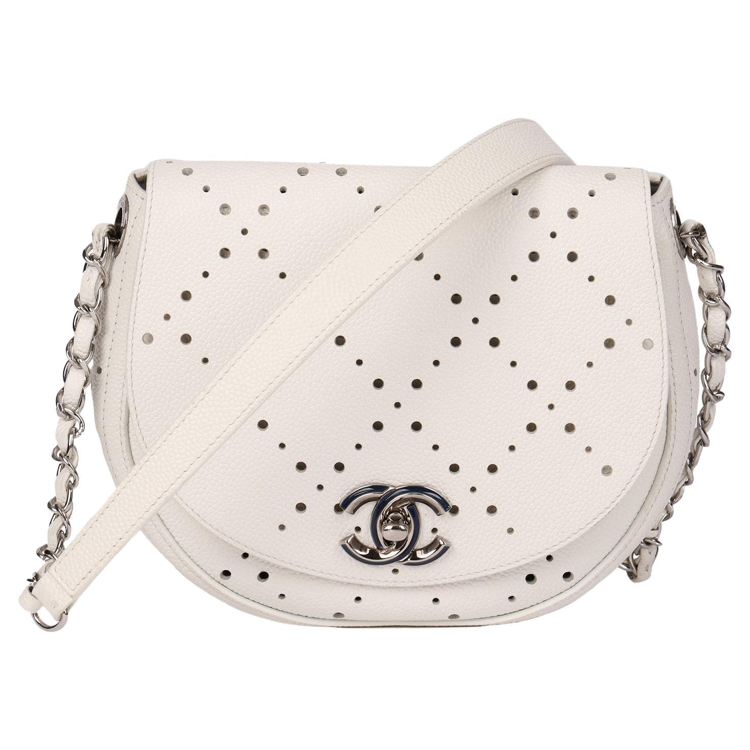 CHANEL White Perforated Caviar Leather CC Perforated Shoulder Bag