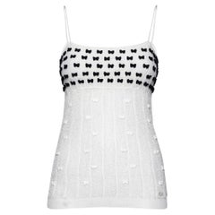 Chanel White Perforated Knit Bow Appliqued Sleeveless Top L at 1stDibs