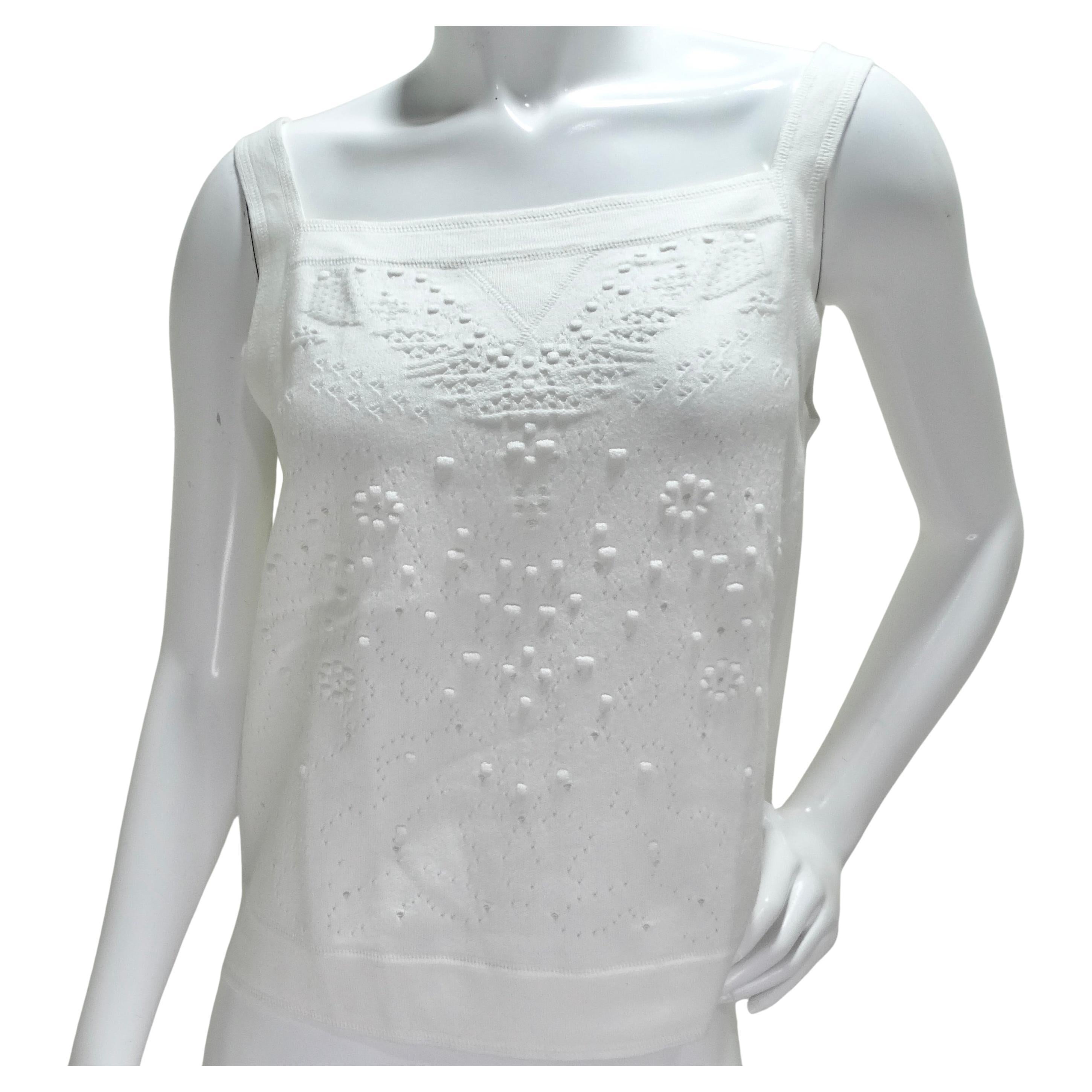 Chanel White Perforated Knit Tank Top For Sale