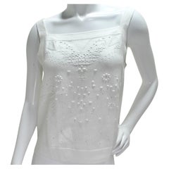 Used Chanel White Perforated Knit Tank Top