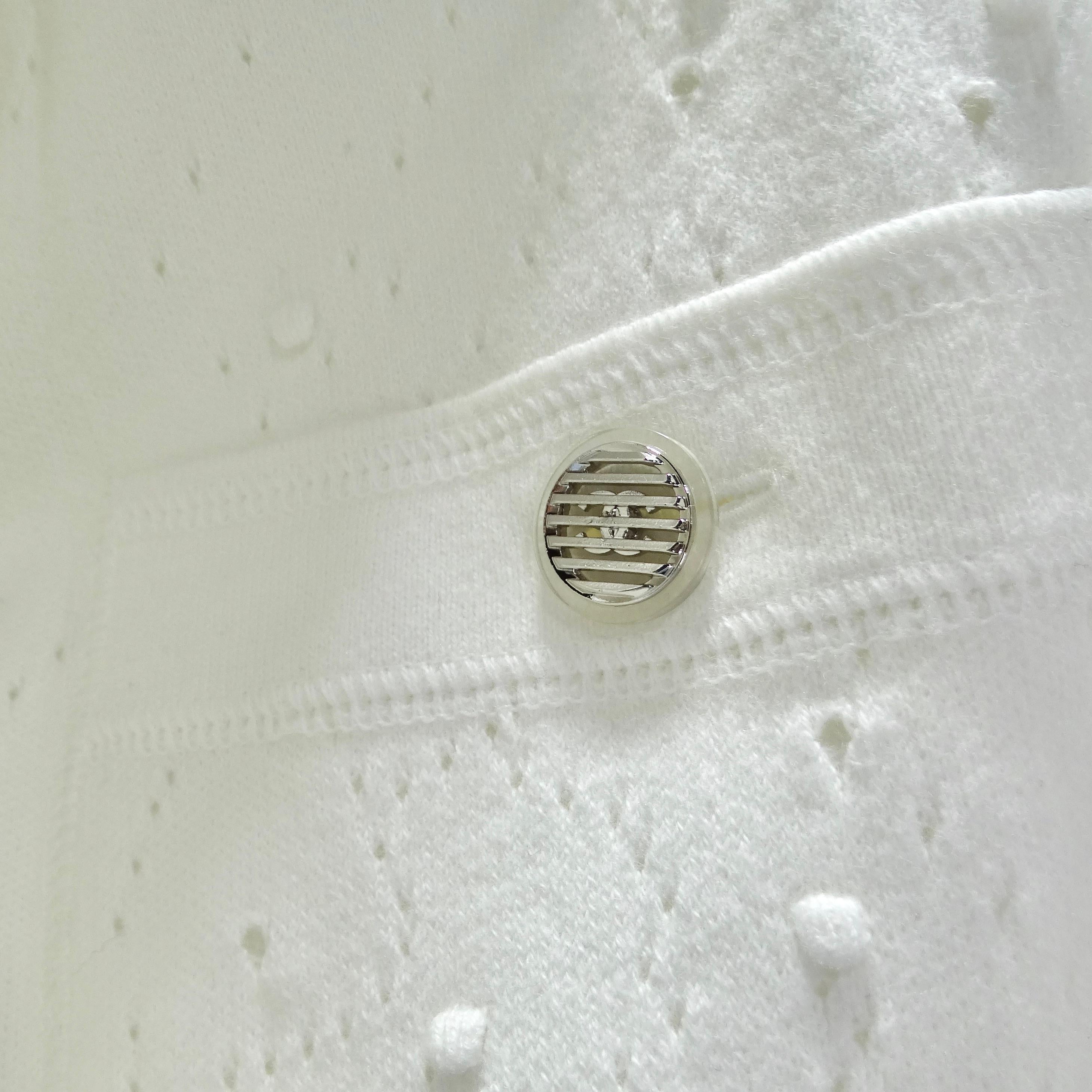 Women's or Men's Chanel White Perforated Knit Zip Up Sweater For Sale