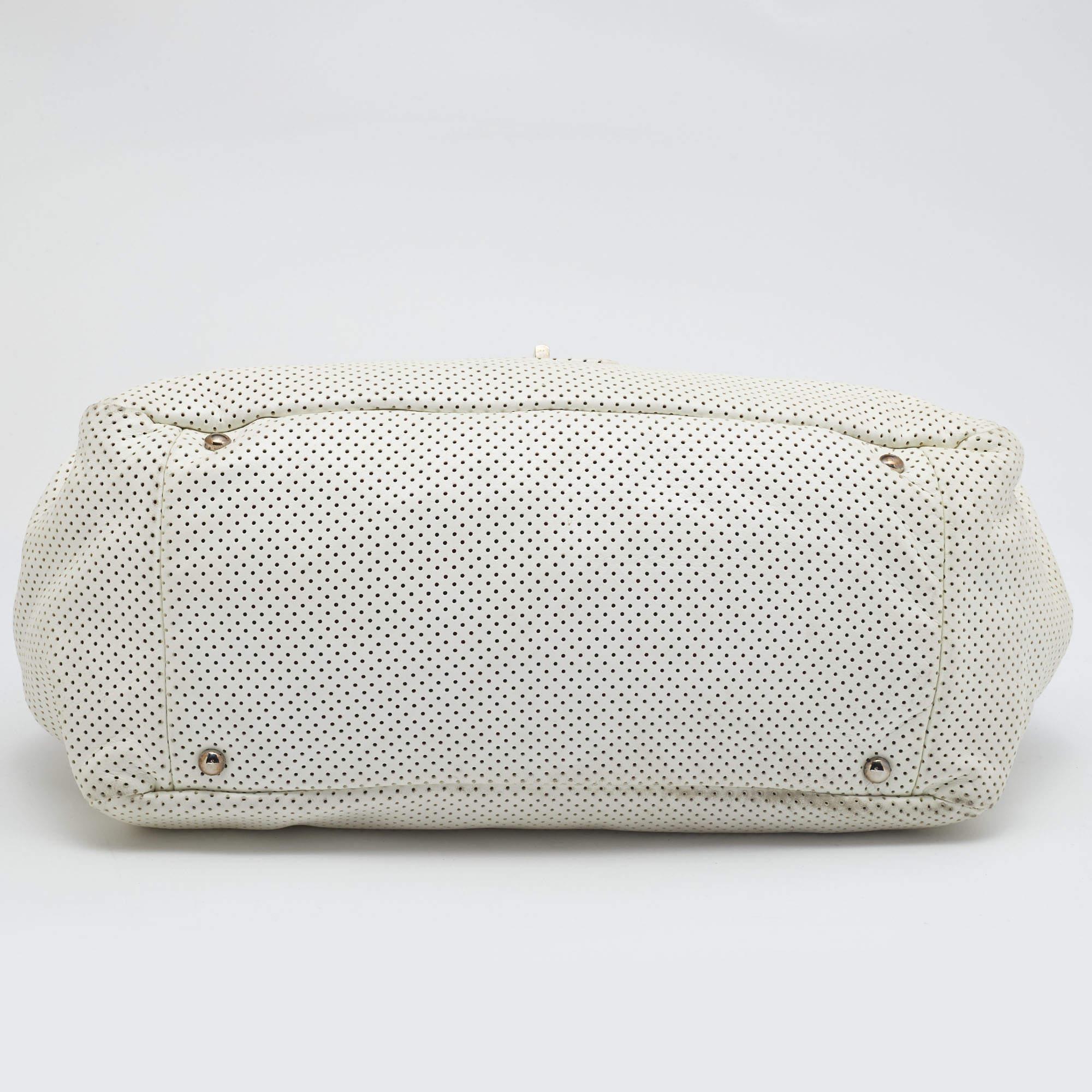 Chanel White Perforated Leather Accordion Flap Bag 1