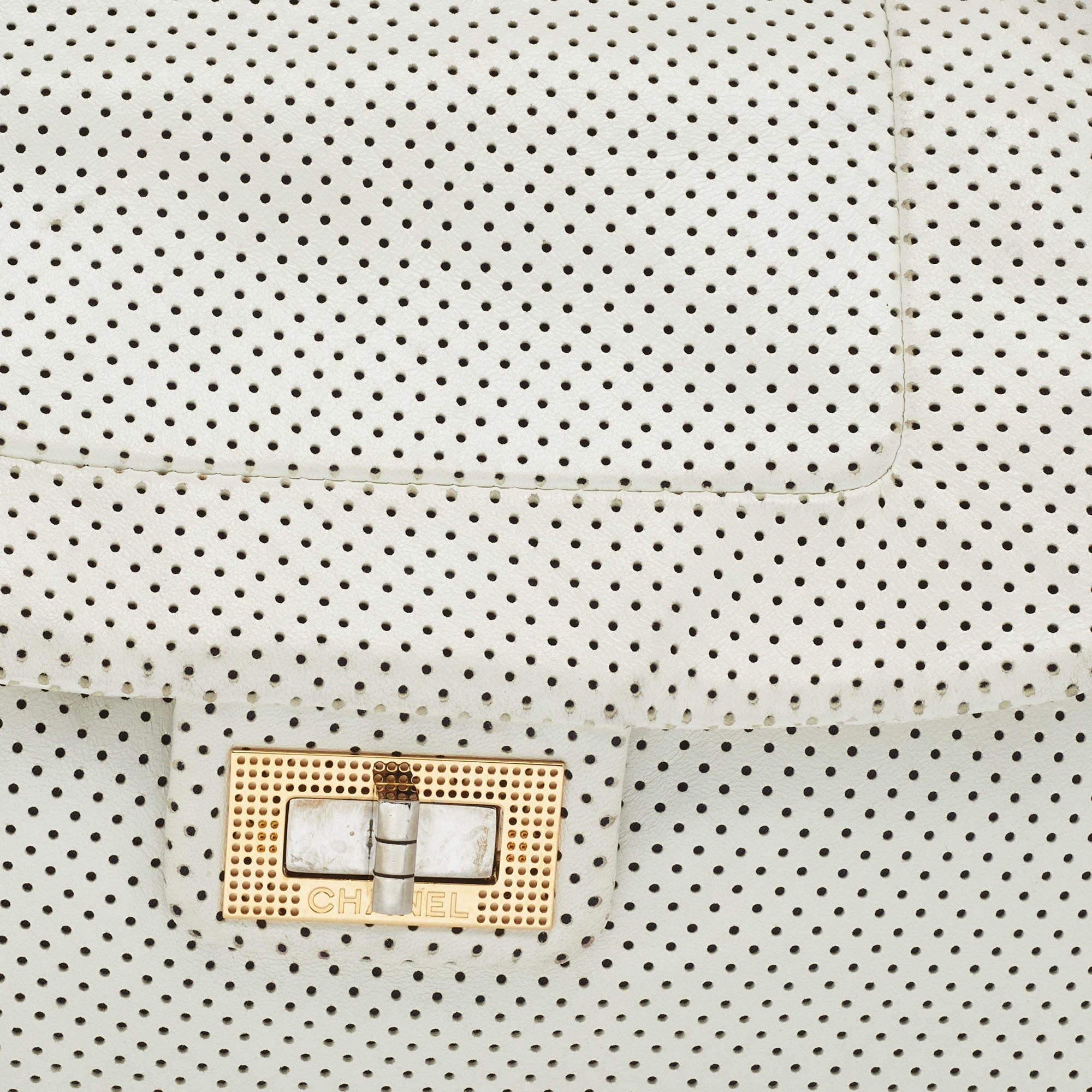 Chanel White Perforated Leather Accordion Flap Bag 5