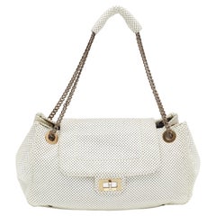 Chanel White Perforated Leather Accordion Flap Bag