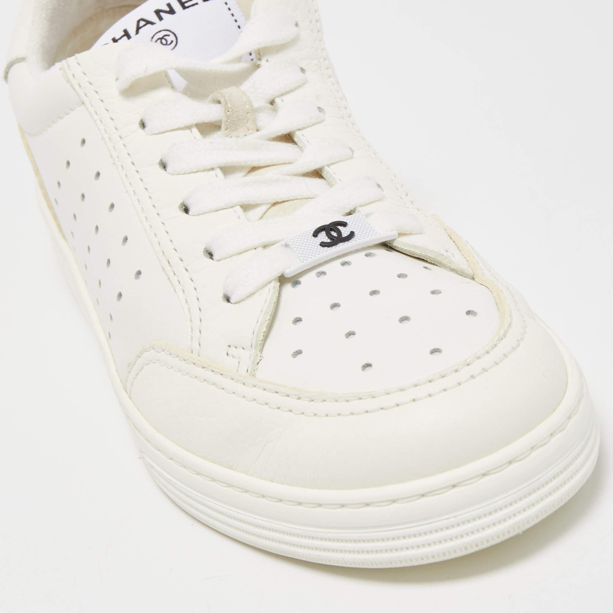 Chanel White Perforated Leather CC Low Top Sneakers Size 37 2