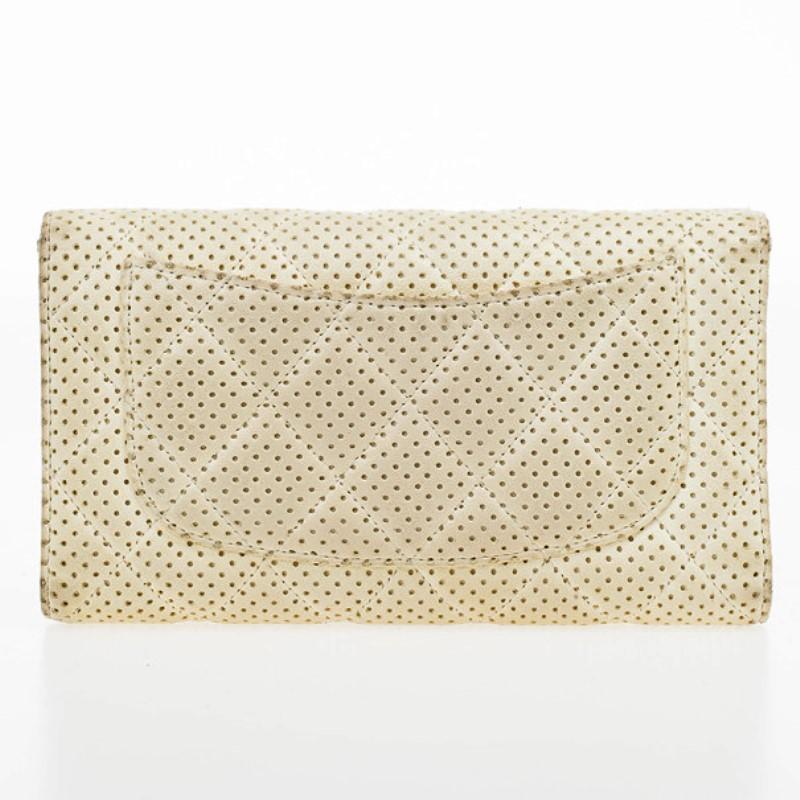 Women's Chanel White Perforated Leather Continental Wallet
