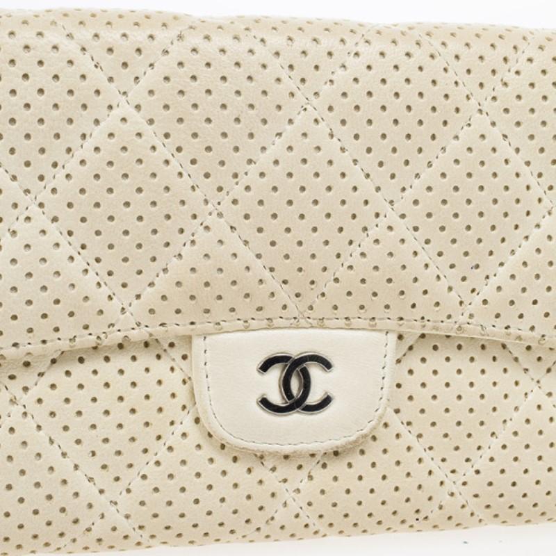 Chanel White Perforated Leather Continental Wallet 4