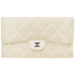 Chanel White Perforated Leather Continental Wallet