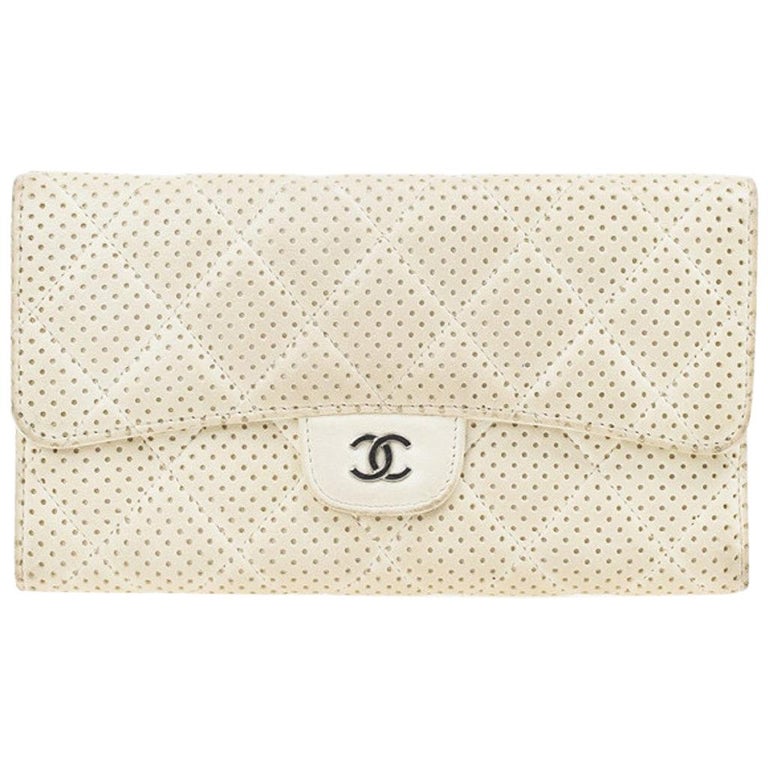 Chanel White Perforated Leather Continental Wallet at 1stDibs | chanel  white wallet