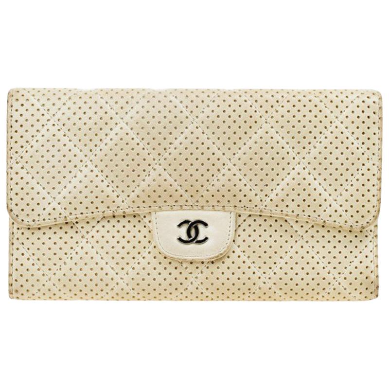 Chanel White Perforated Leather Continental Wallet