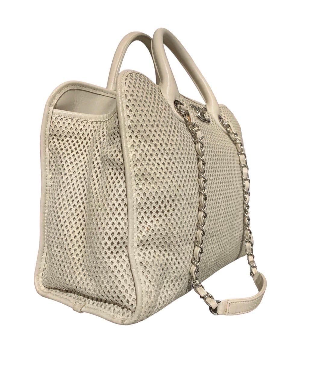 Chanel White Perforated Leather Shopper Deauville Bag 3