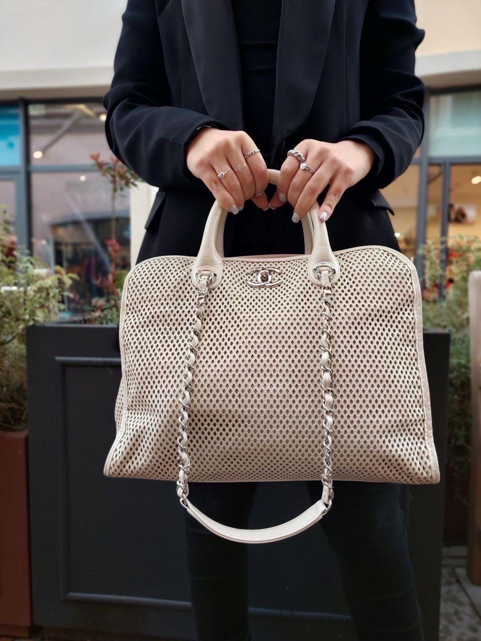 Chanel White Perforated Leather Shopper Deauville Bag 5