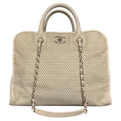 Chanel White Perforated Leather Shopper Deauville Bag
