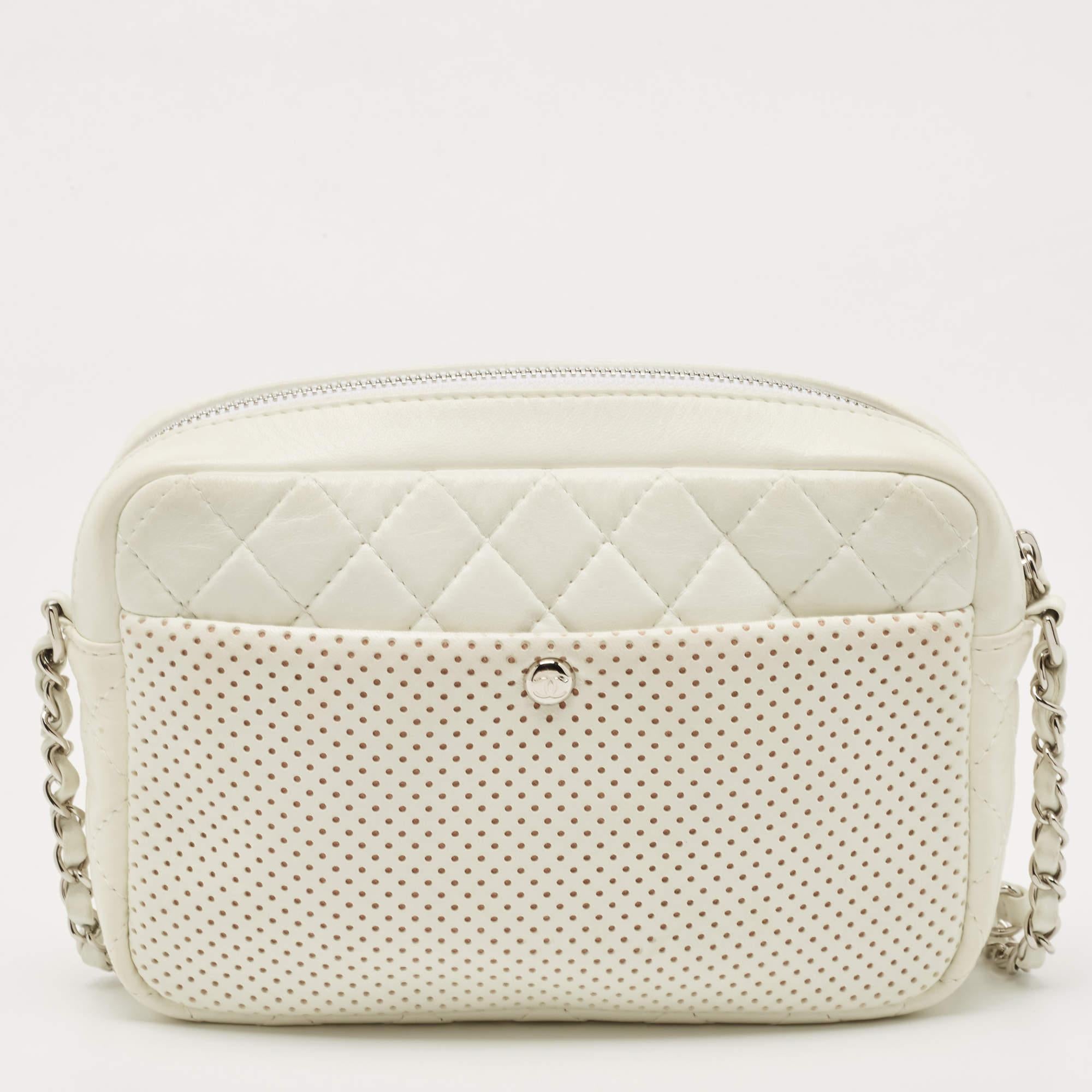 Chanel White Perforated Leather Ultra Pocket Camera Bag 10