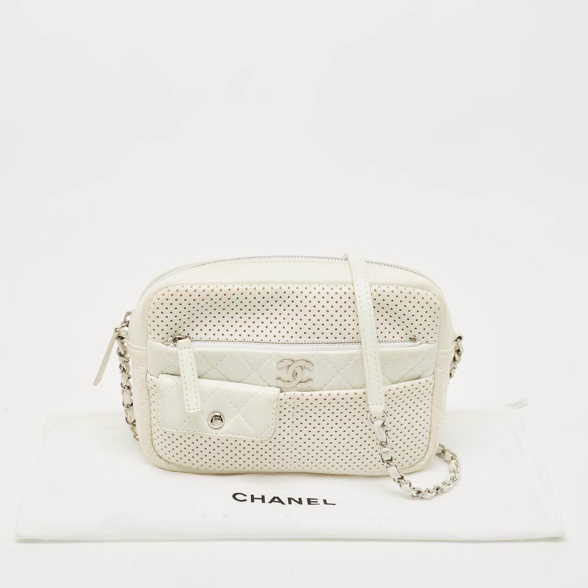 Chanel White Perforated Leather Ultra Pocket Camera Bag 12