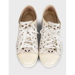 Chanel White Perforated Textile Lace-Up Sneakers EU 38