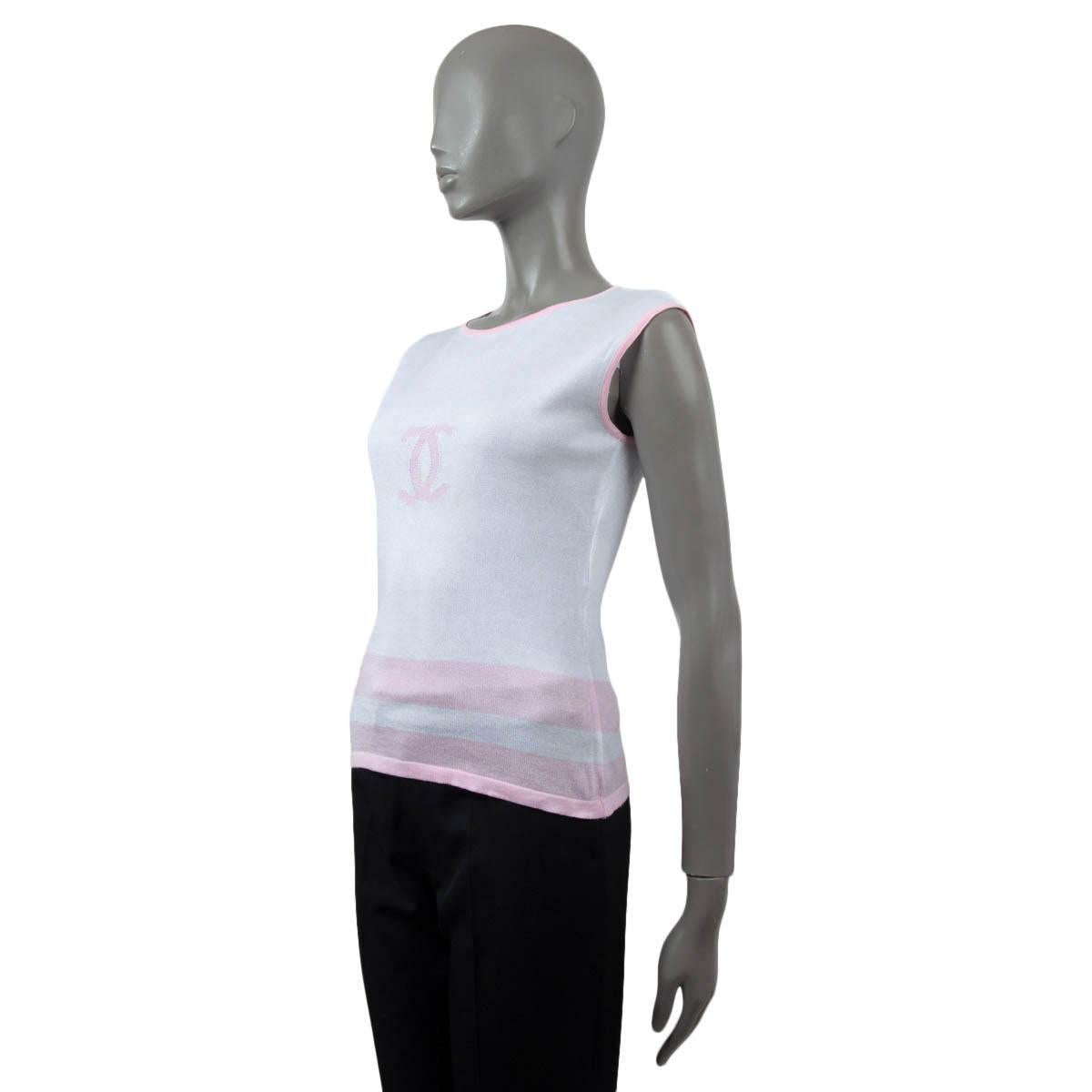 Women's CHANEL white & pink cotton 2000 00P STRIPED SLEEVELESS KNIT Shirt 40 M For Sale
