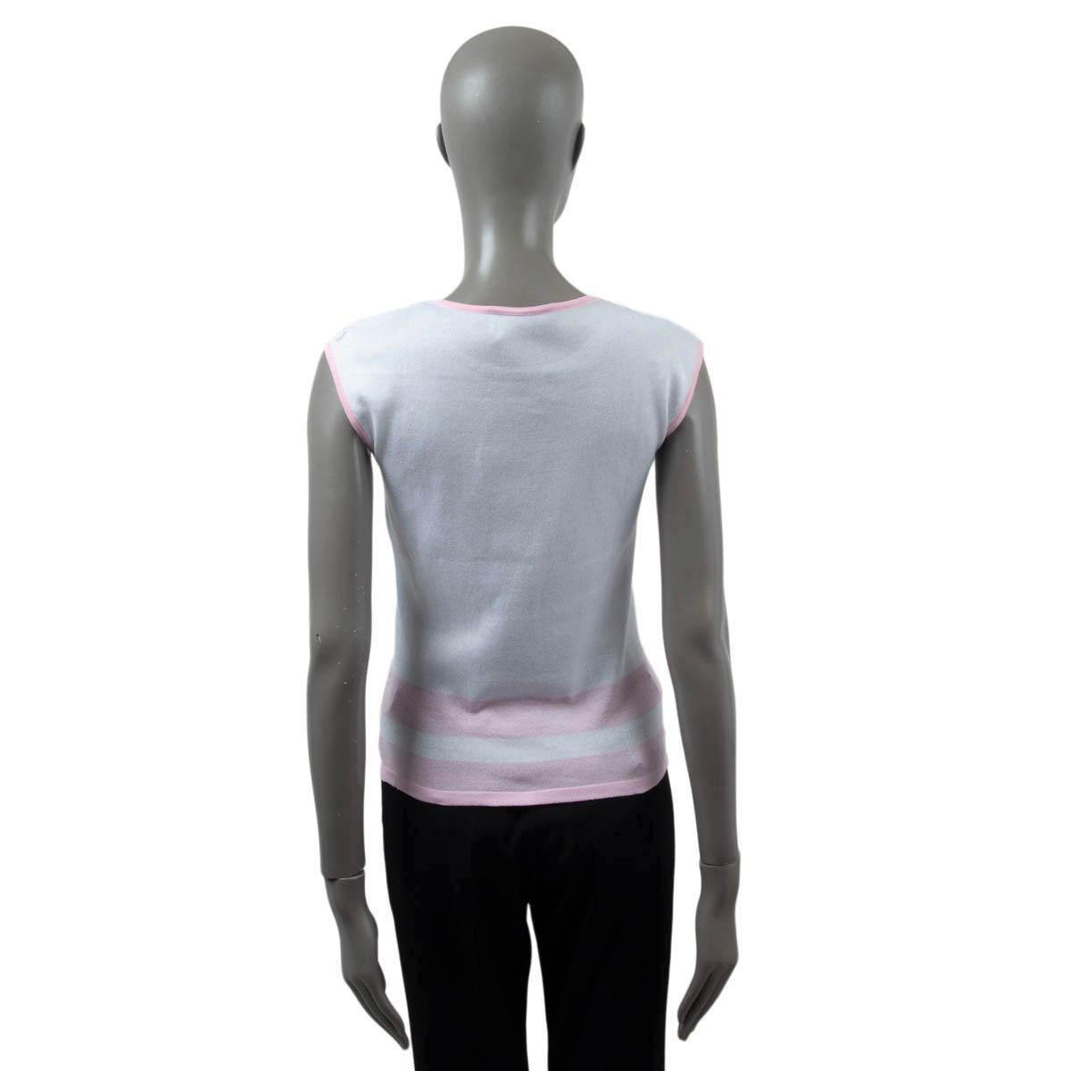 CHANEL white & pink cotton 2000 00P STRIPED SLEEVELESS KNIT Shirt 40 M For Sale 1