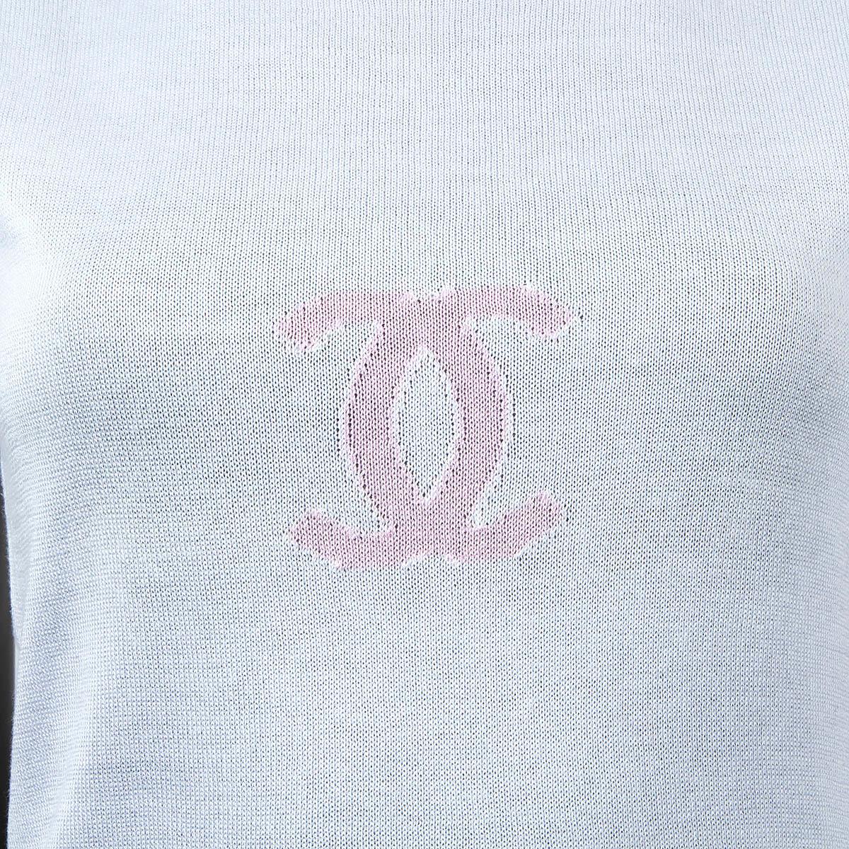 CHANEL white & pink cotton 2000 00P STRIPED SLEEVELESS KNIT Shirt 40 M For Sale 2