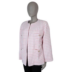 CHANEL white pink cotton 2022 22S FOUR POCKET RIBBON TWEED Jacket 42 L