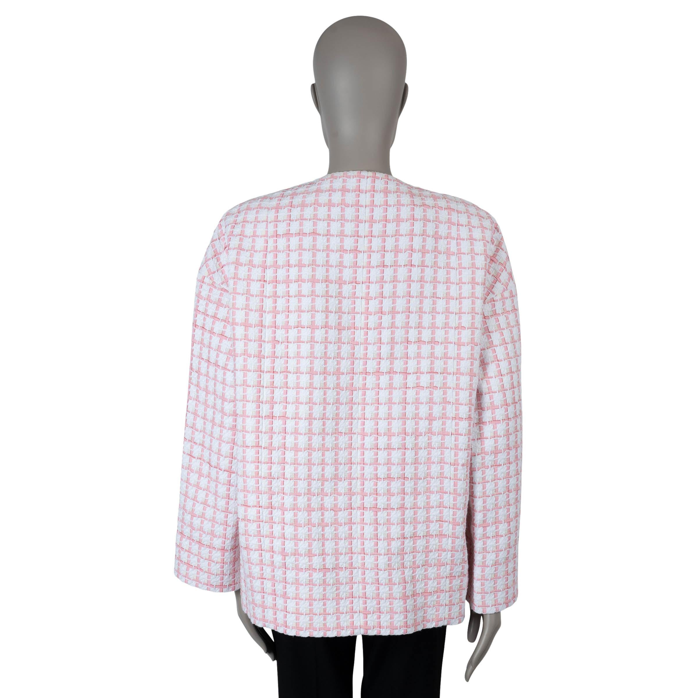 Gray CHANEL white pink cotton 2022 22S FOUR POCKET RIBBON TWEED Jacket 42 L For Sale