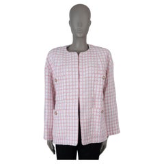 CHANEL white pink cotton 2022 22S FOUR POCKET RIBBON TWEED Jacket 42 L