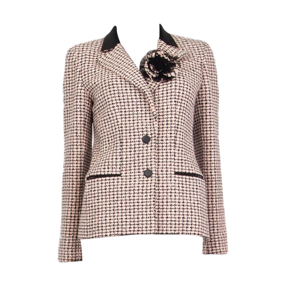 CHANEL white & pink cotton HOUNDSTOOTH Tweed Jacket 38 S