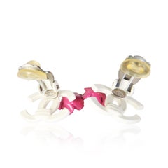 Chanel White & Pink Enamel CC Earrings