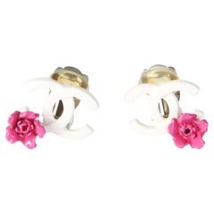 Chanel White & Pink Enamel CC Earrings
