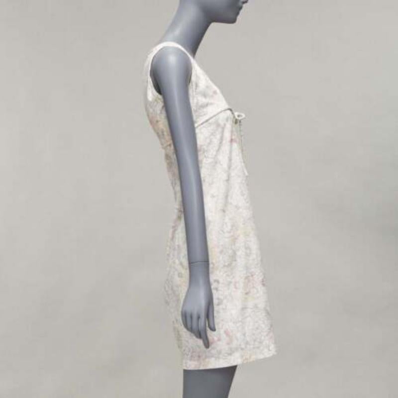 CHANEL white pink floral camellia print front bow tie mod mini dress FR34 XS In Good Condition For Sale In Hong Kong, NT