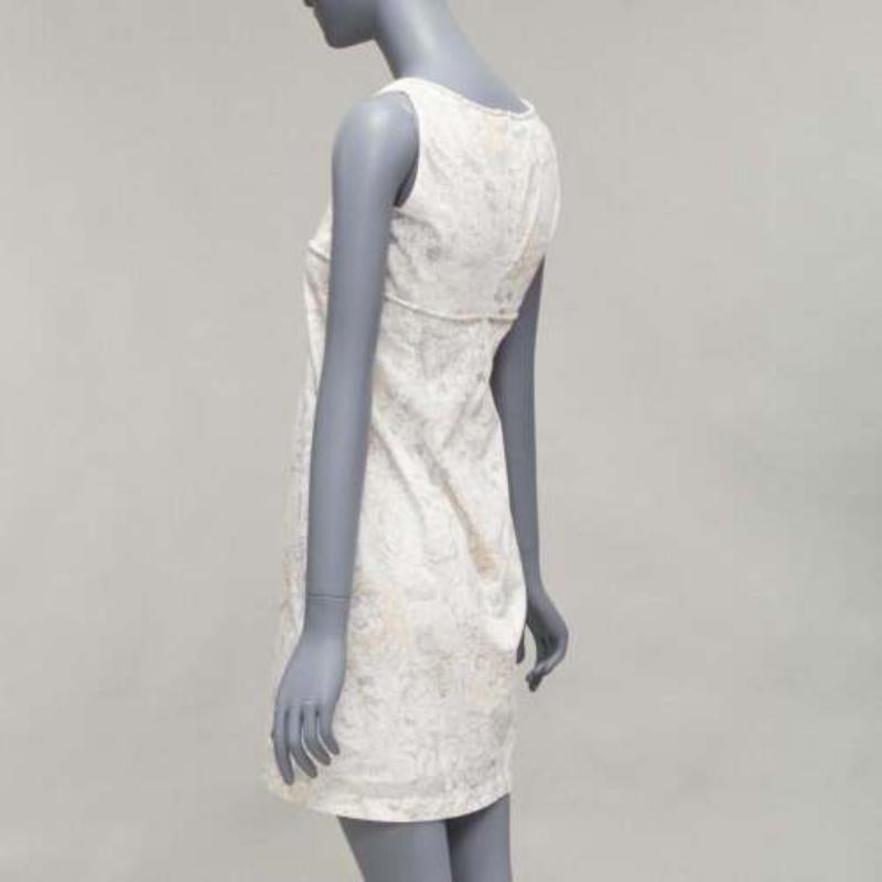 CHANEL white pink floral camellia print front bow tie mod mini dress FR34 XS For Sale 1