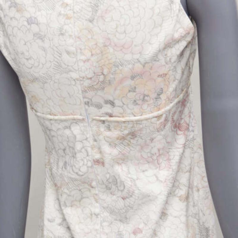 CHANEL white pink floral camellia print front bow tie mod mini dress FR34 XS For Sale 2