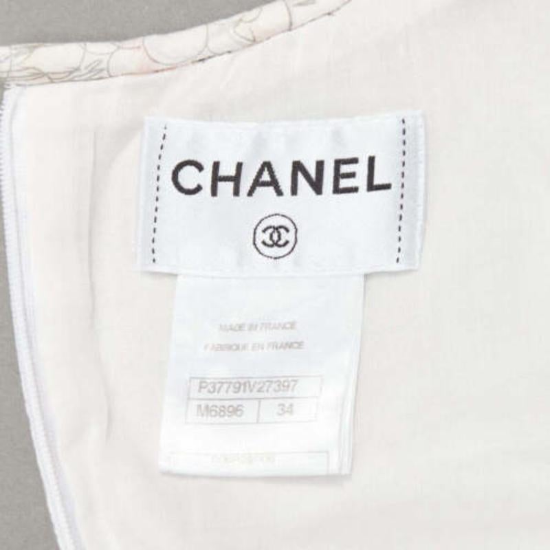 CHANEL white pink floral camellia print front bow tie mod mini dress FR34 XS For Sale 3