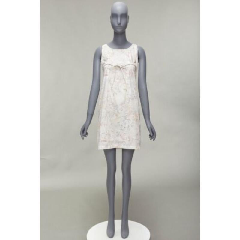 CHANEL white pink floral camellia print front bow tie mod mini dress FR34 XS For Sale 4