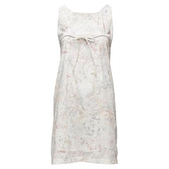 CHANEL white pink floral camellia print front bow tie mod mini dress FR34 XS