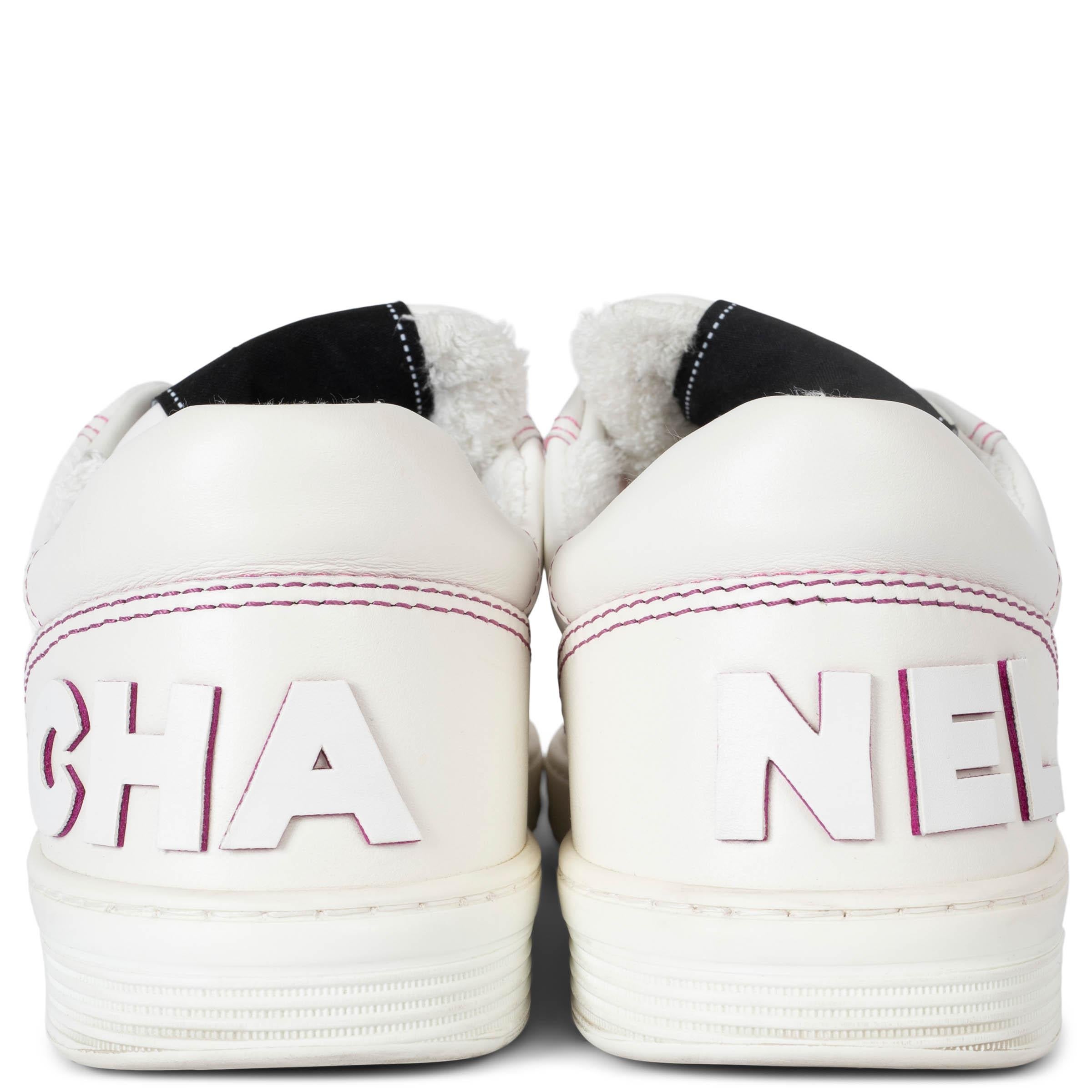 Women's CHANEL white & pink leather 2021 21P LOW-TOP Sneakers Shoes 38.5 fit 37.5