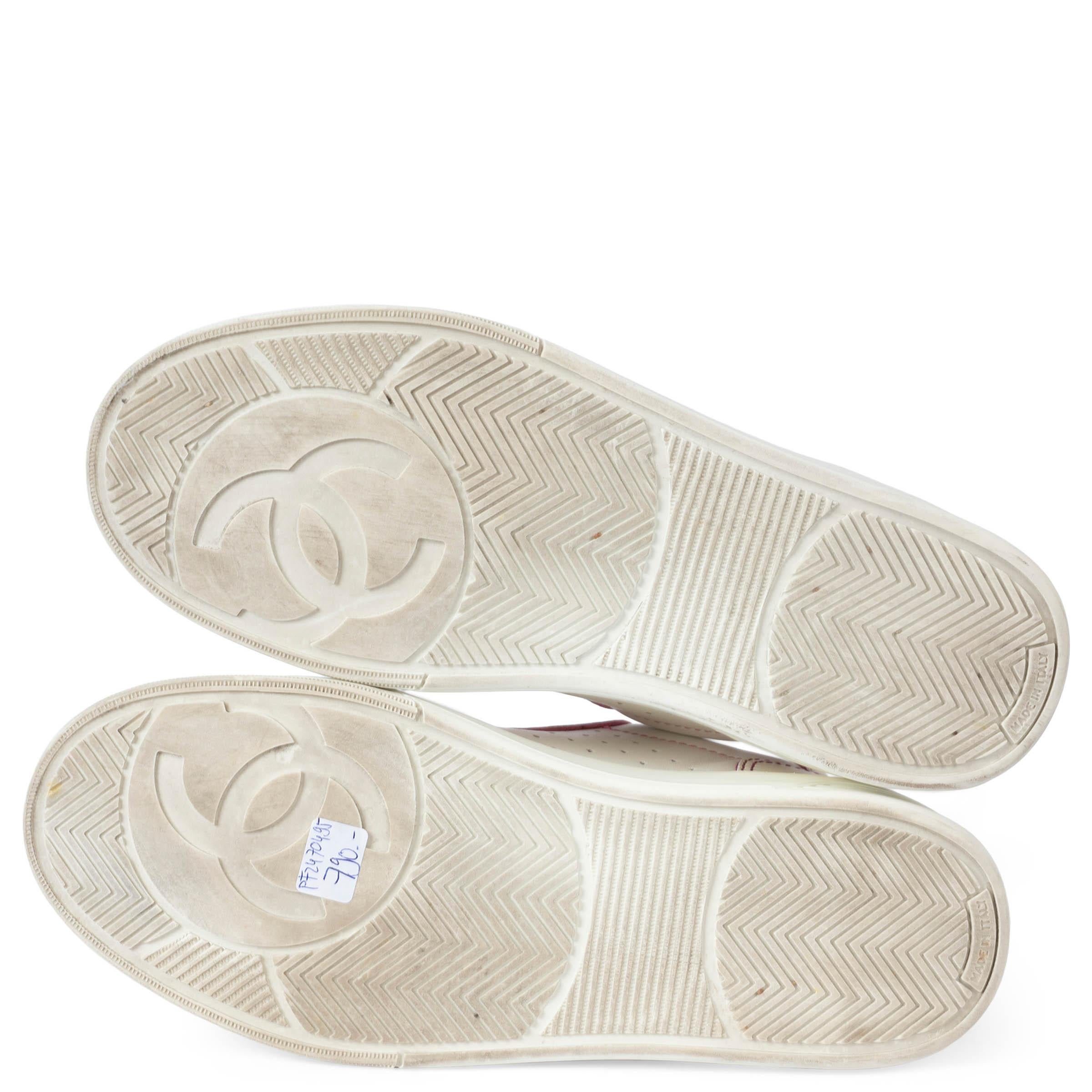 CHANEL white & pink leather 2021 21P LOW-TOP Sneakers Shoes 38.5 fit 37.5 3