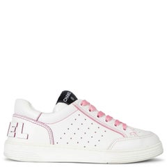 CHANEL white & pink leather 2021 21P LOW-TOP Sneakers Shoes 38.5 fit 37.5