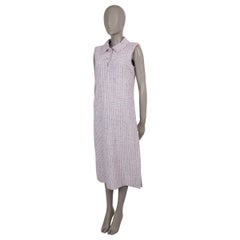 CHANEL white pink navy 14S LEATHER TRIM TWEED MIDI SHIRT Dress 40 M