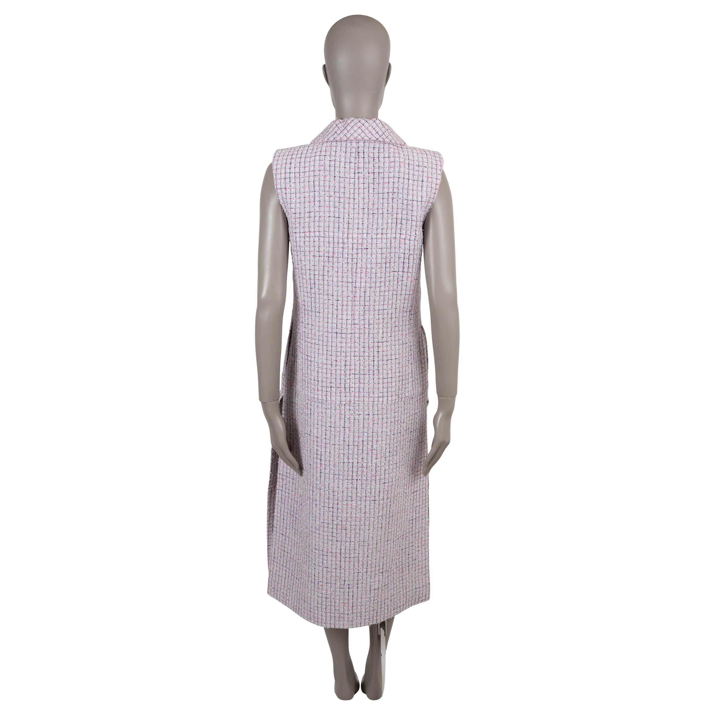 Gray CHANEL white pink navy 14S LEATHER TRIM TWEED MIDI SHIRT Dress 40 M For Sale