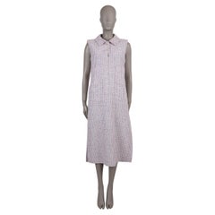 CHANEL white pink navy 14S LEATHER TRIM TWEED MIDI SHIRT Dress 40 M