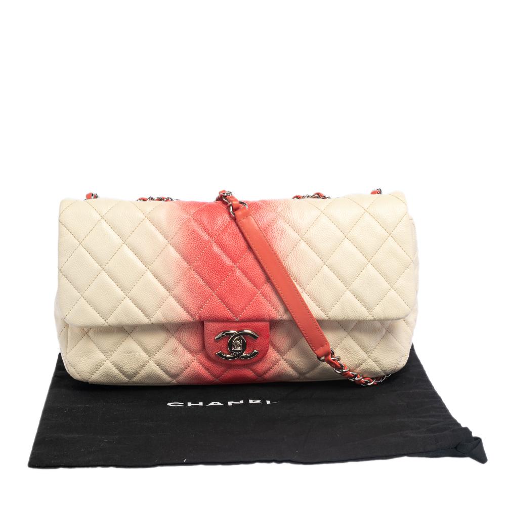 Chanel White/Pink Ombre Quilted Caviar Leather Jumbo Classic Single Flap Bag 7