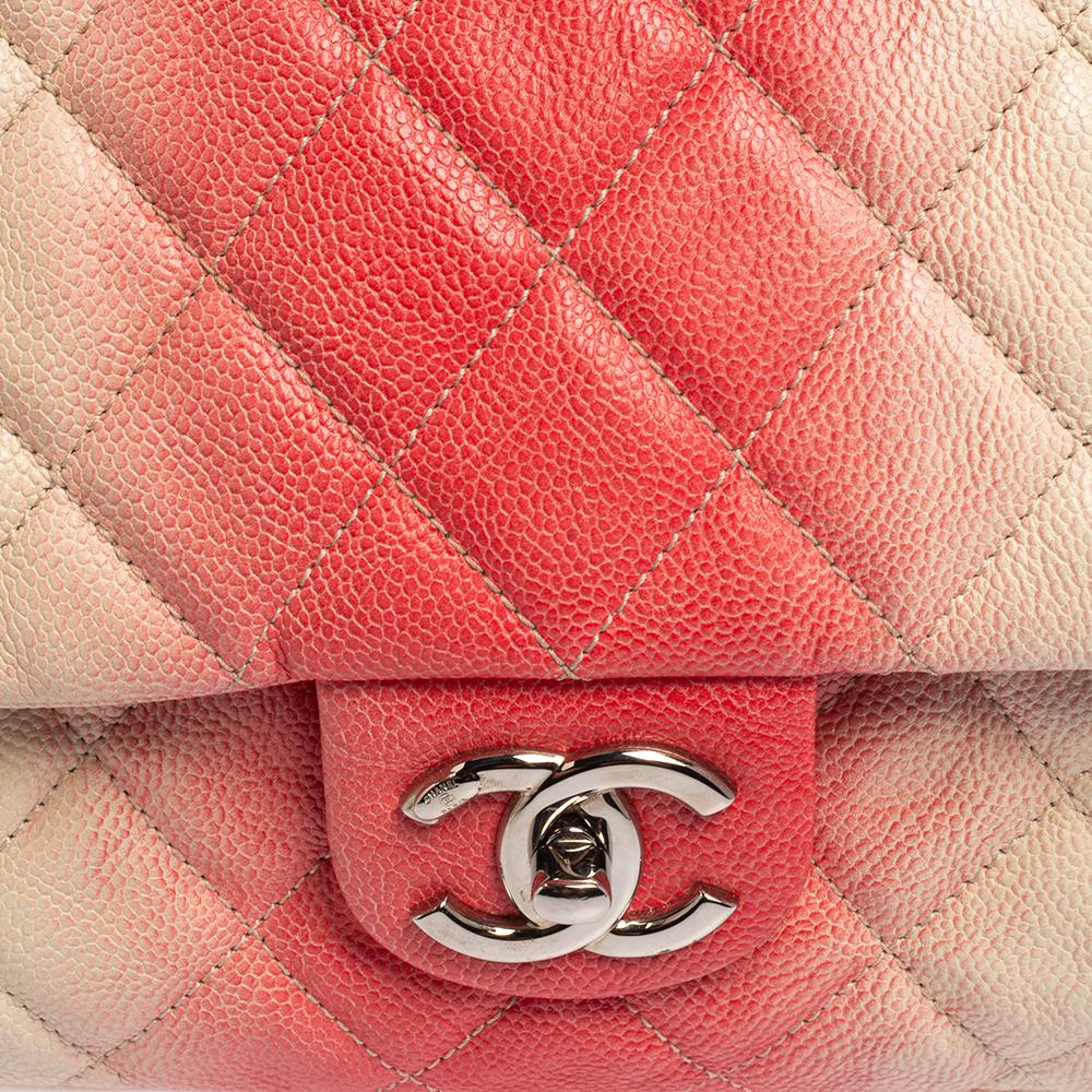 Women's Chanel White/Pink Ombre Quilted Caviar Leather Jumbo Classic Single Flap Bag