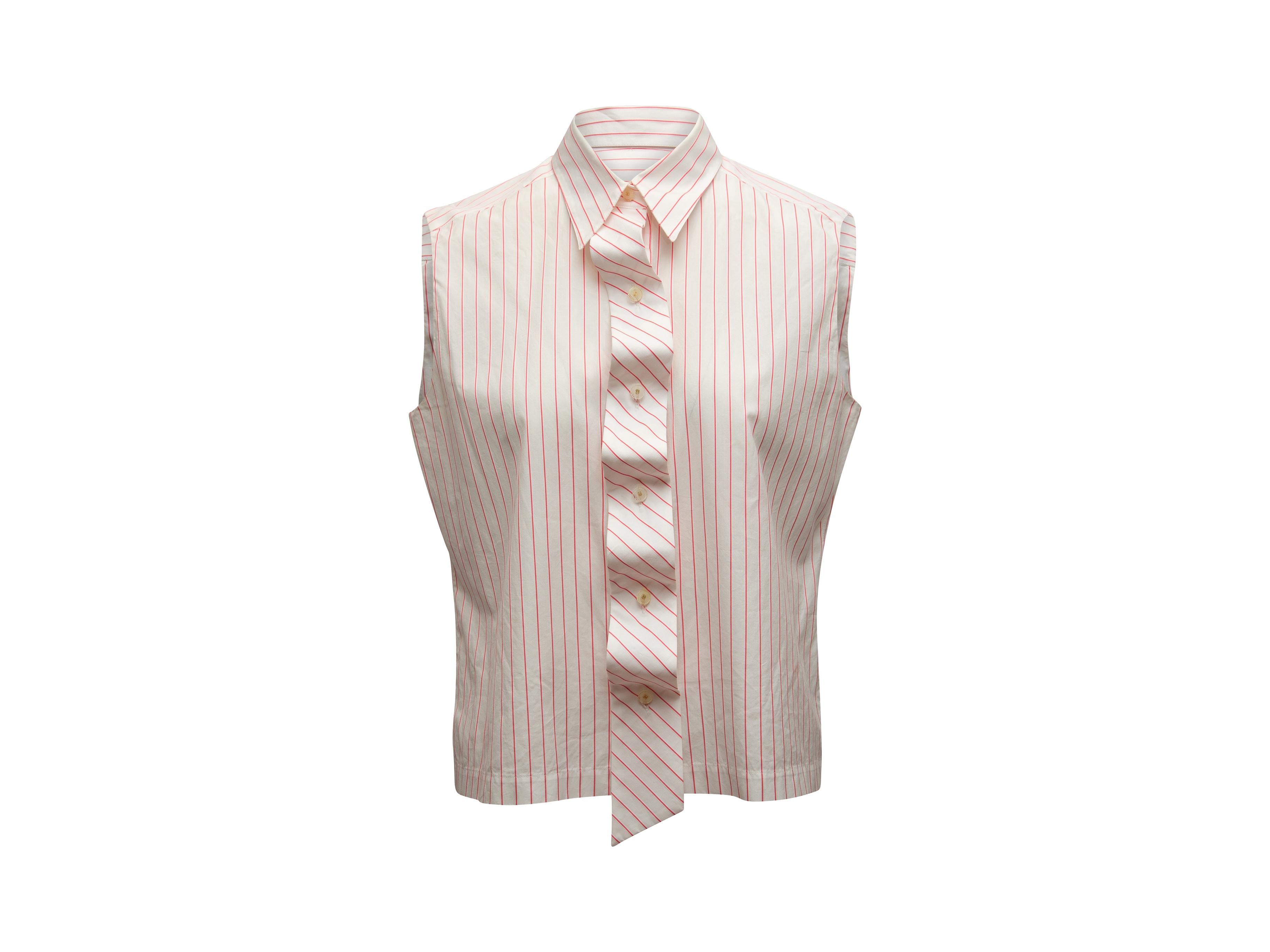 Beige Chanel White & Pink Sleeveless Button-Up Top