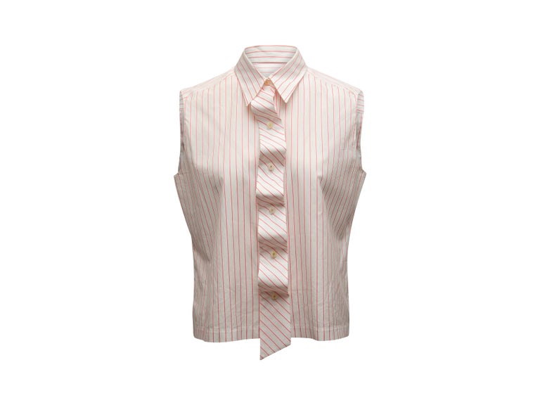Women's Chanel White & Pink Sleeveless Button-Up Top For Sale
