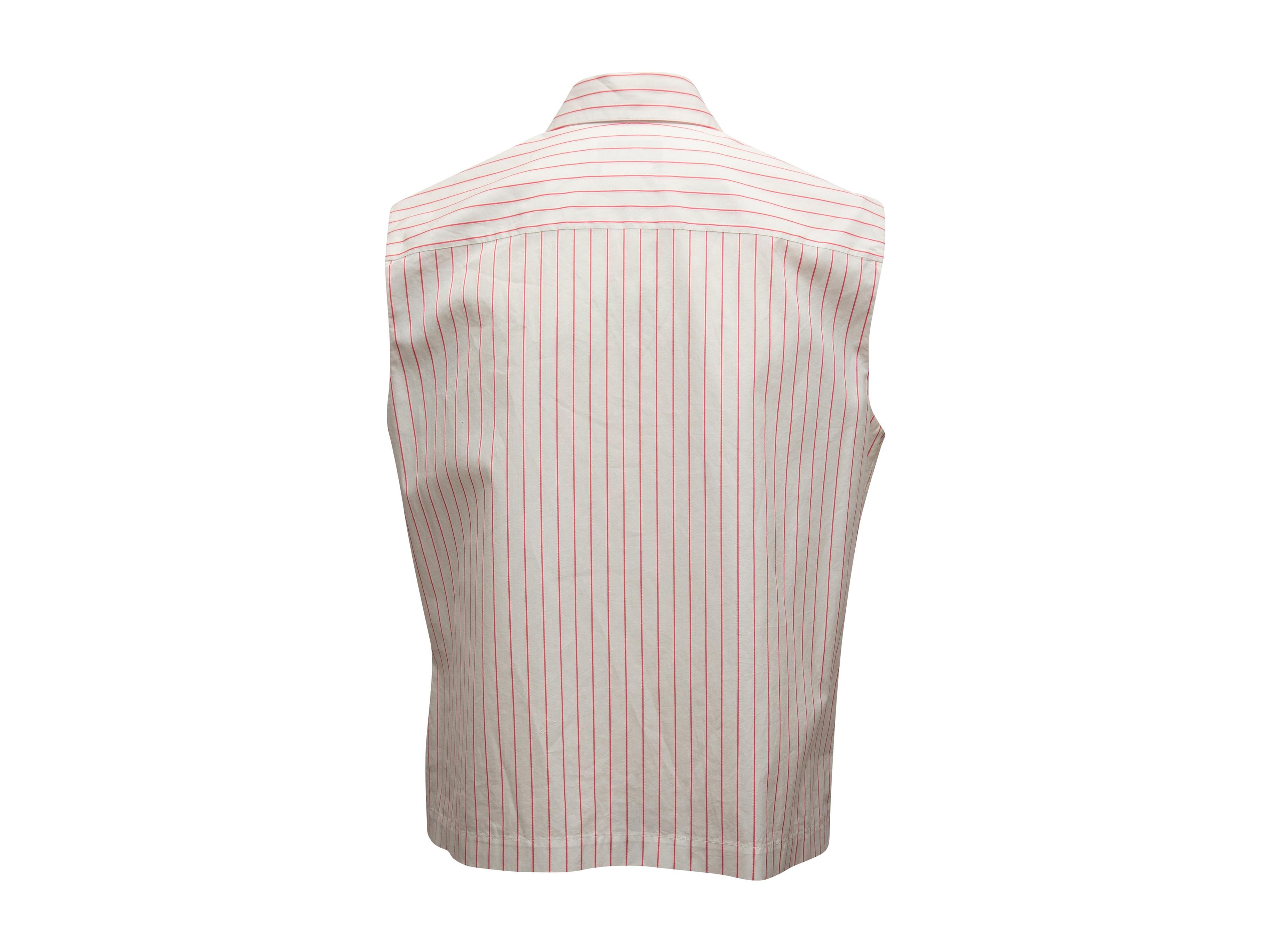 Women's Chanel White & Pink Sleeveless Button-Up Top