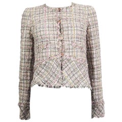 CHANEL white pink viscose FANTASY Tweed Blazer Jacket 36 XS