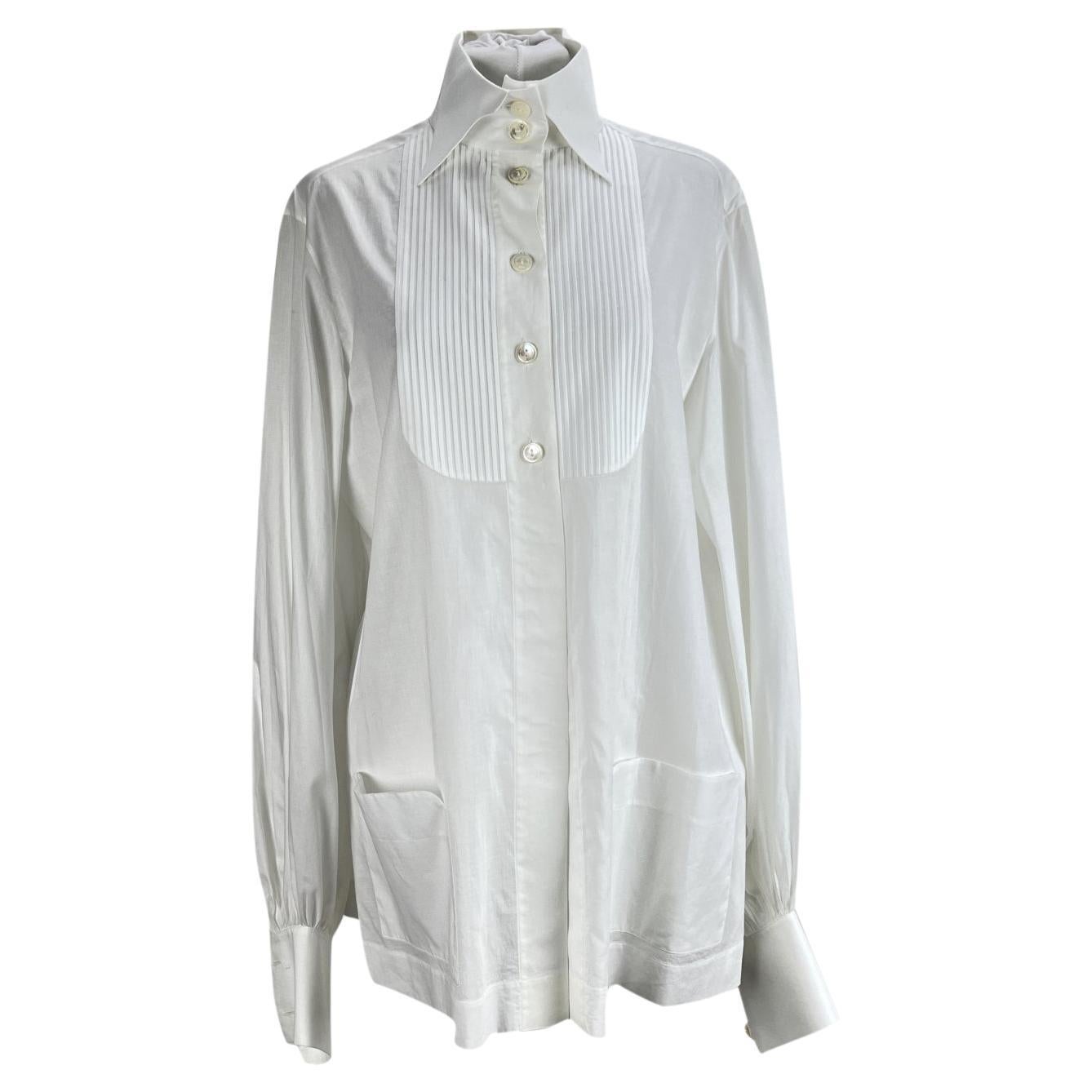 Chanel White Pintucked Cotton Shirt Blouse Size 38 FR